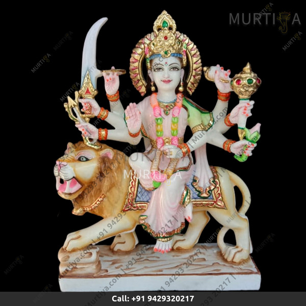 Marble Durga Maa Light Pink And Light Green