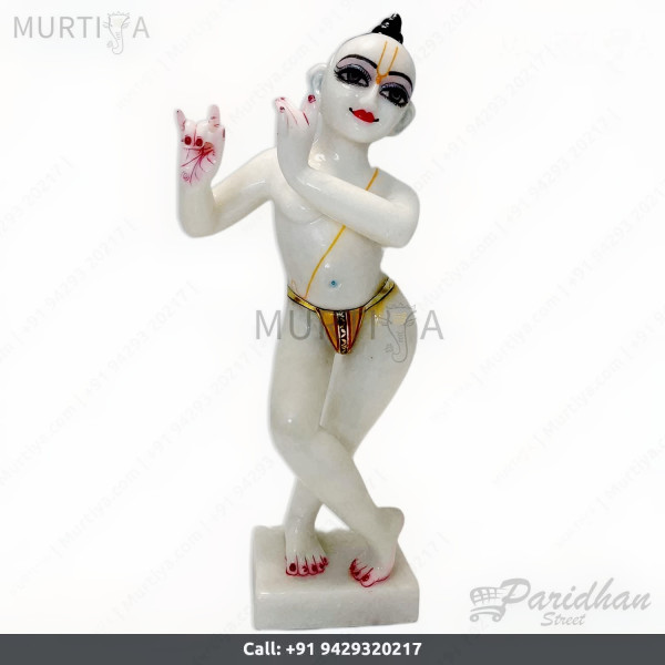 15-inch Pure Marble Iskcon Radha Krishna For Home Temple-Makrana Marble Radha Krishna Murti-Radha Krishna Statue For Office