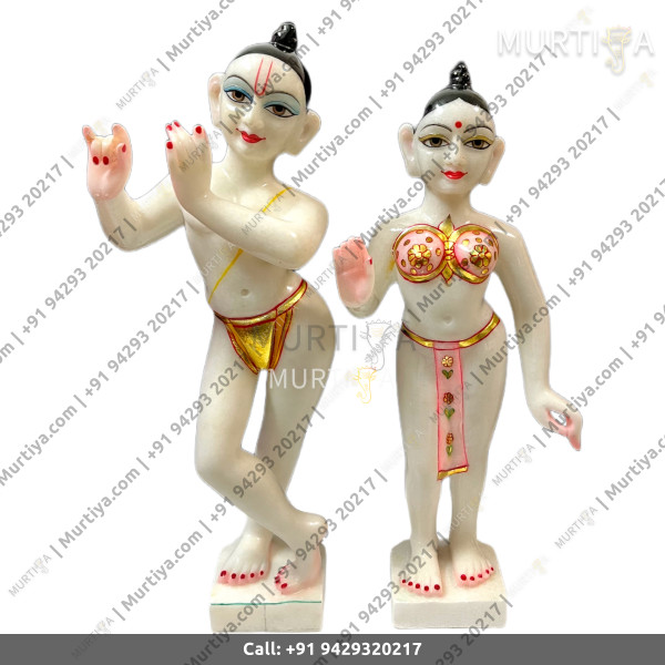 ISKCON 18 Inch Radha Krishna White Marble Statue Pure Handmade