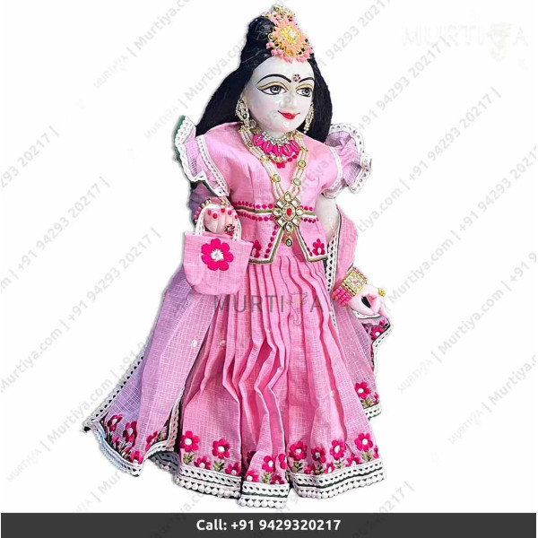 18 Inches ISKCON White Radha Krishna Marble Statue With Pink Dress Clothes-Jewellery Pure Handmade