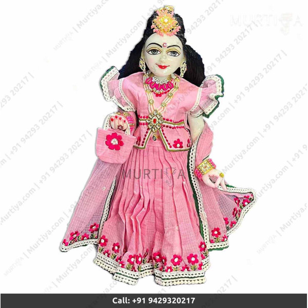 18 Inches ISKCON White Radha Krishna Marble Statue With Pink Dress Clothes-Jewellery Pure Handmade