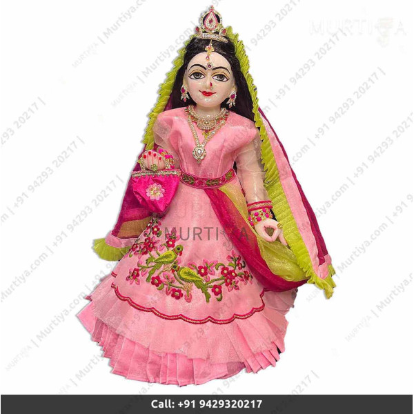 18 Inches ISKCON White Radha Krishna Marble Statue With Pink Green Dress Clothes-Jewellery Pure Handmade