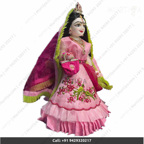 18 Inches ISKCON White Radha Krishna Marble Statue With Pink Green Dress Clothes-Jewellery Pure Handmade