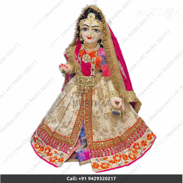 18 Inches ISKCON White Radha Krishna Marble Statue With Pink and off white Clothes-Jewellery Pure Handmade