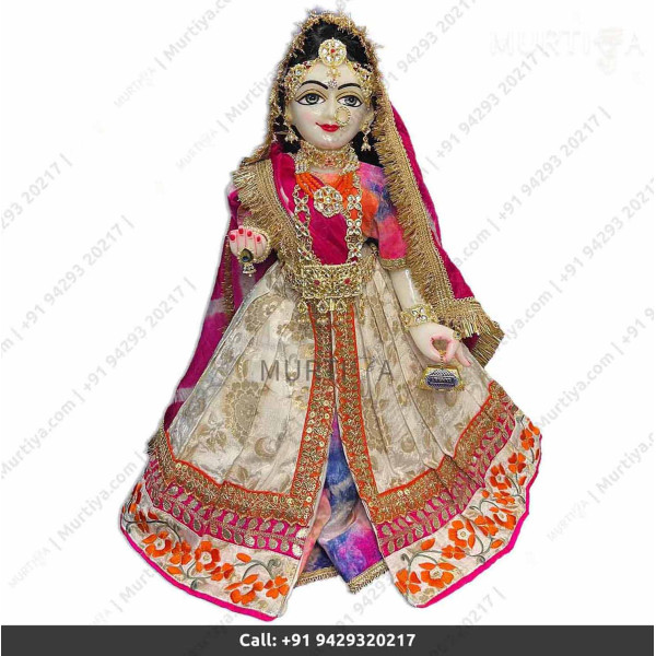 18 Inches ISKCON White Radha Krishna Marble Statue With Pink and off white Clothes-Jewellery Pure Handmade