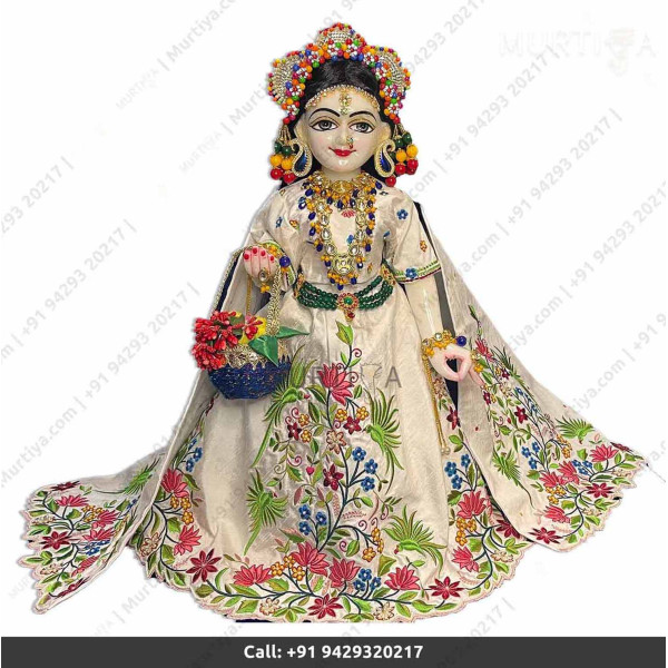 18 Inches ISKCON White Radha Krishna Marble Statue Pure White Embroidery Clothes-Jewellery Pure Handmade