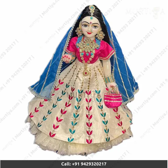 Embroidered Red and Green Radha Krishna Idol Statue Dress, For Home, Size:  4.55