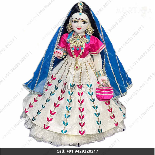 18 Inches ISKCON White Radha Krishna Marble Statue With White and Pink Kurta Style Dress Clothes-Jewellery Pure Handmade