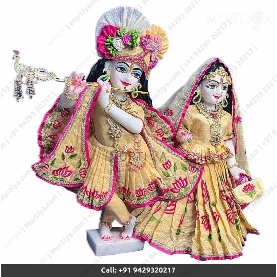 DAU JI DAMODAR LATEST DESIGNED ISKCON STYLED DRESS FOR YUGAL JODI BHAGWAN  JI RADHA KRISHNA (Red)(set of 01 dress of Krishna ji and 01 dress of Radha  ji) (For 24 inch Murti) :