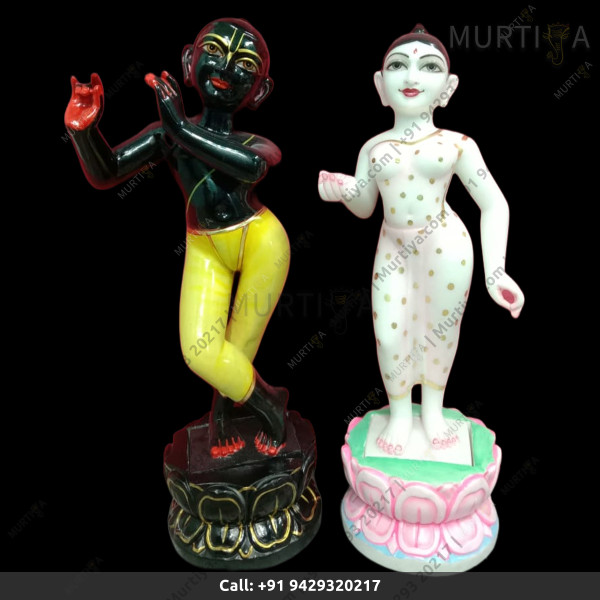 ISKCON Radha Back Krishna Marble Statue Pure Handmade With Lotus Base