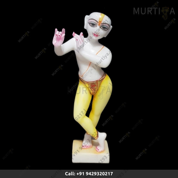 ISKCON Pure White Krishna Marble Statue With Base Pure Handmade For Home Office