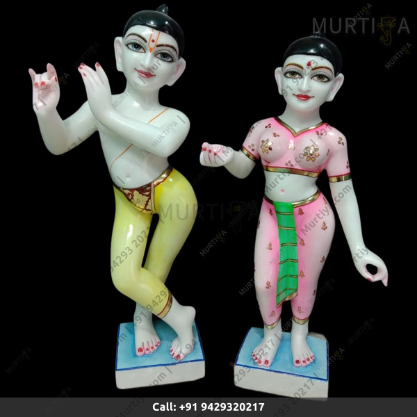 ISKCON Pure White Krishna Radha Marble Statue Pure Handmade