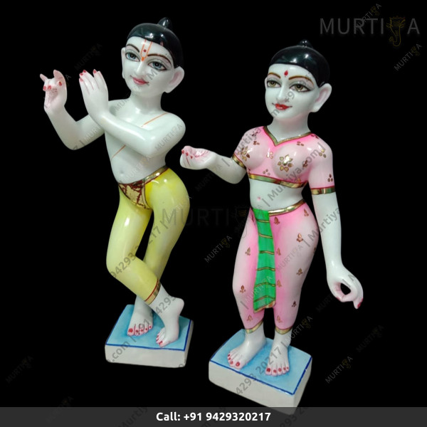 ISKCON Pure White Krishna Radha Marble Statue Pure Handmade