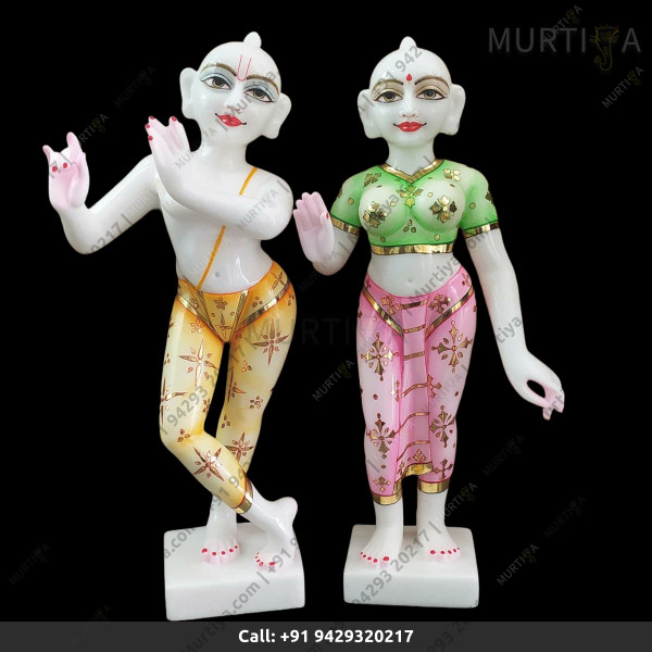 ISKCON Pure White Vietname Radha Krishna Marble Statue Pure Handmade