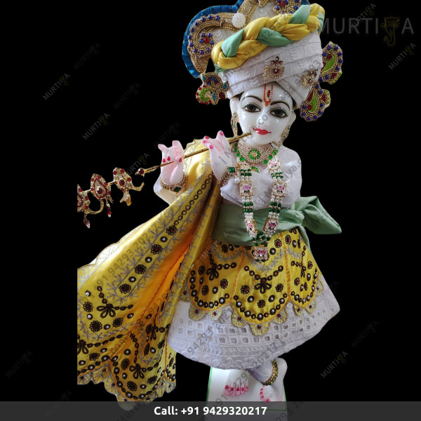 ISKCON Pure White Krishna Radha Marble Statue Pure Handmade With Handwork Clothes