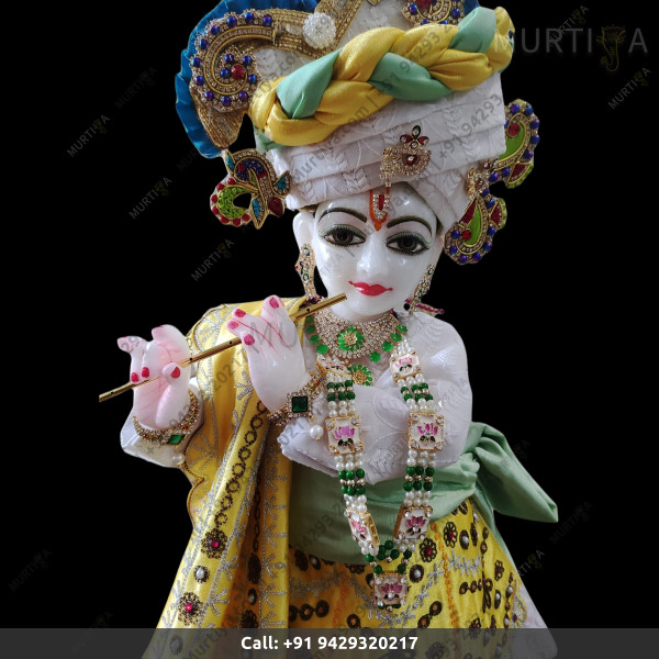 ISKCON Pure White Krishna Radha Marble Statue Pure Handmade With Handwork Clothes