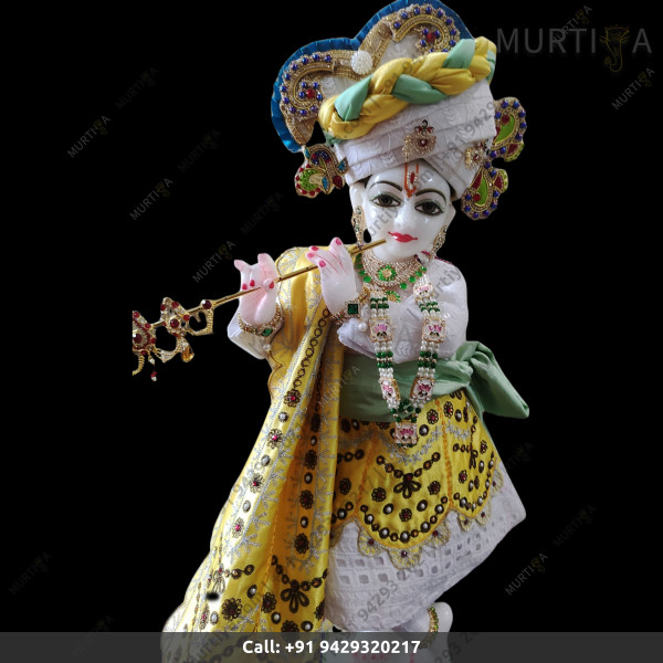 ISKCON Pure White Krishna Radha Marble Statue Pure Handmade With Handwork Clothes