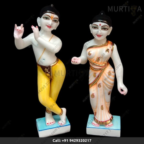 ISKCON Pure White Vietname Marble Radha With Painted Clothes Handmade