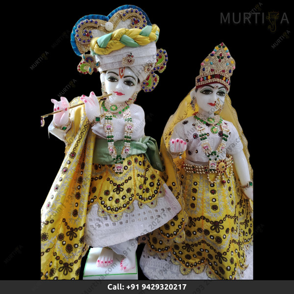 ISKCON Radha Krishna Marble Statue Pure Handmade With Jewellery Clothes