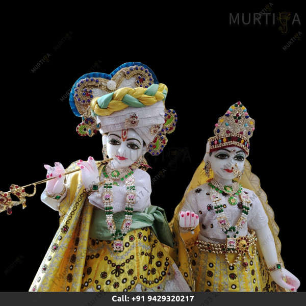 ISKCON Radha Krishna Marble Statue Pure Handmade With Jewellery Clothes