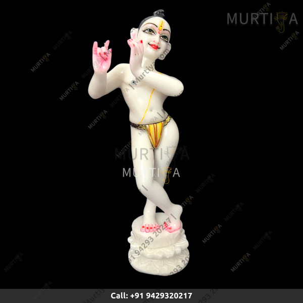 ISKCON White Makrana Marble Radha Ji Statue With Lotus Base Handmade