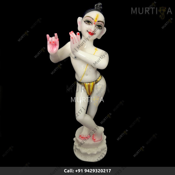 ISKCON White Makrana Marble Radha Ji Statue With Lotus Base Handmade