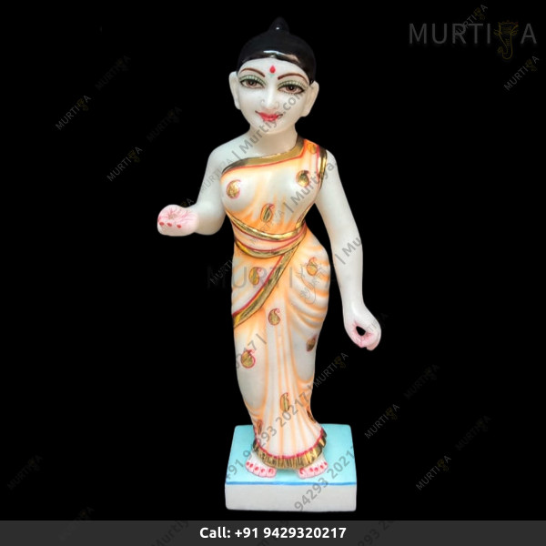 ISKCON Pure White Vietname Marble Radha With Painted Saree Handmade