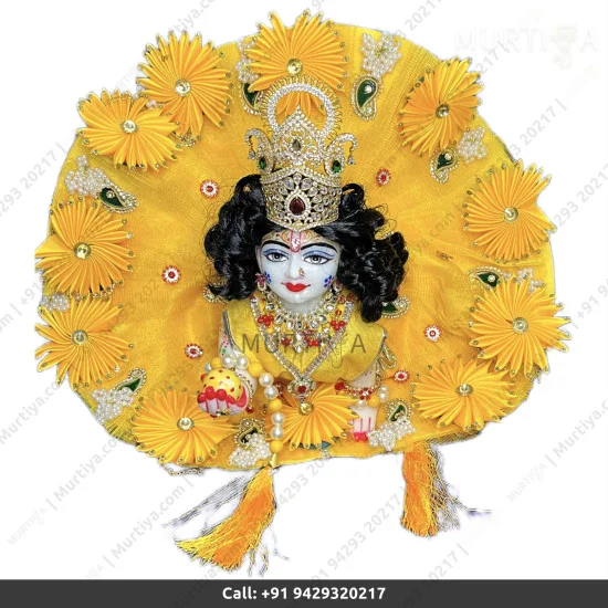 White Big Size Laddu Gopal Marble Murti with yellow cloth jewellery for ...