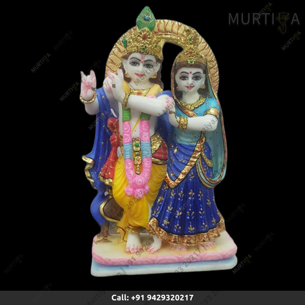 Natural Pure Marble Jugal Jodi Radha Krishna With Peacock and on lotus base