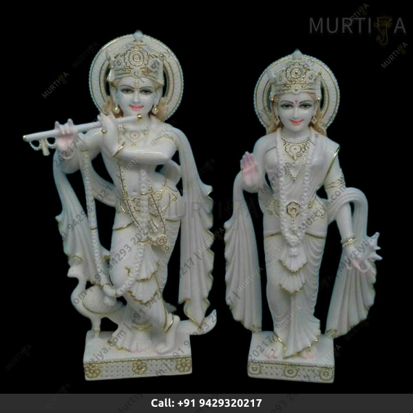 Painted Marble Krishna Ji with light minimal painting