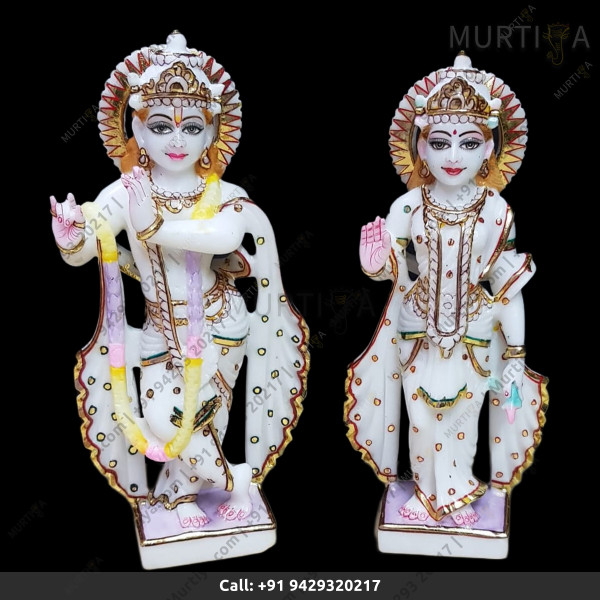 Painted Marble Krishna Ji with stone work