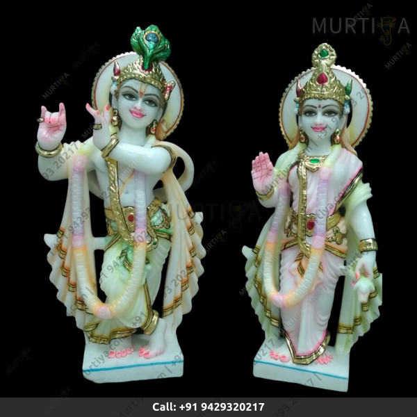 Painted Marble Radha Krishna