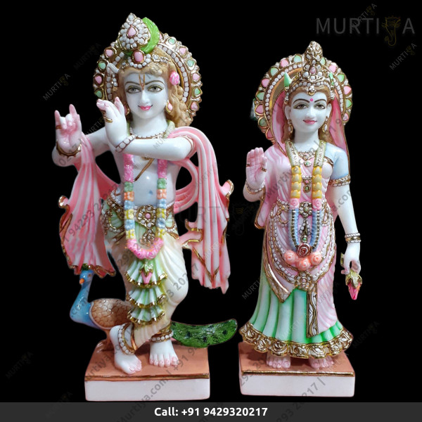 Painted Marble Radha Krishna ji with peacock