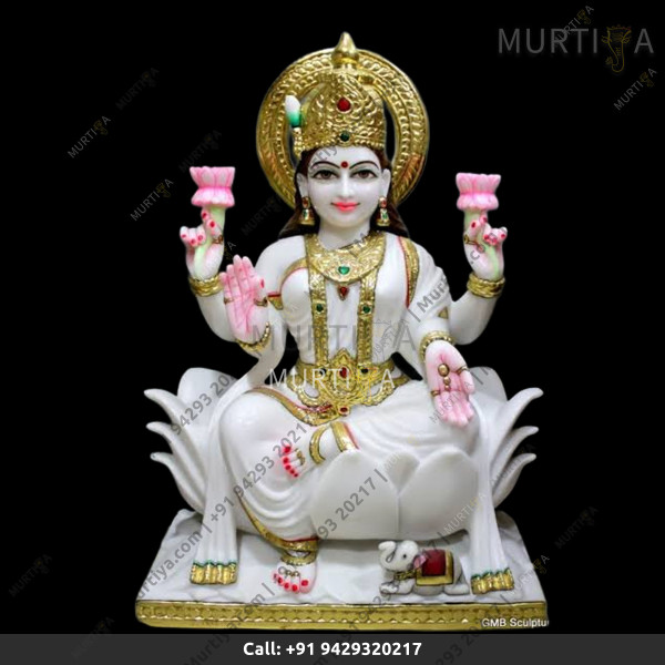 Marble Saraswati Maa Golden Jewellery