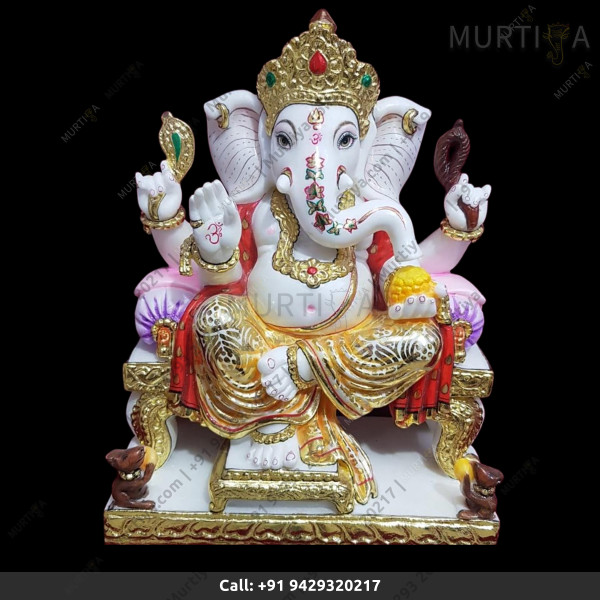 Marble Ganesh ji with Golden Painted